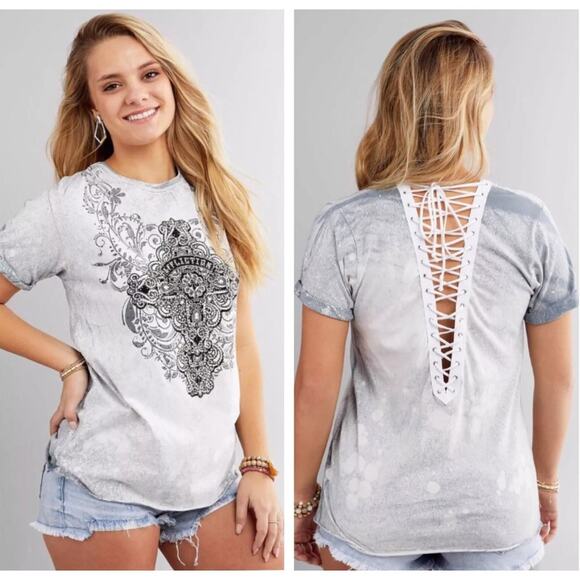 Affliction Charlotte Oak Lace Up Rhinestone Top Small - Picture 4 of 8